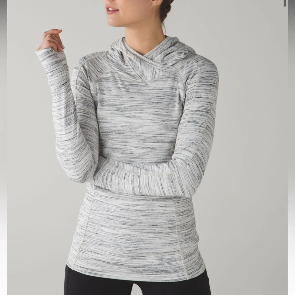 Lululemon Think Fast Hoodie Space Dye Camo White Gray Multi / Silver Spoon | 4